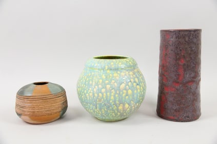 Group of 3 Textured Studio Pottery Vases