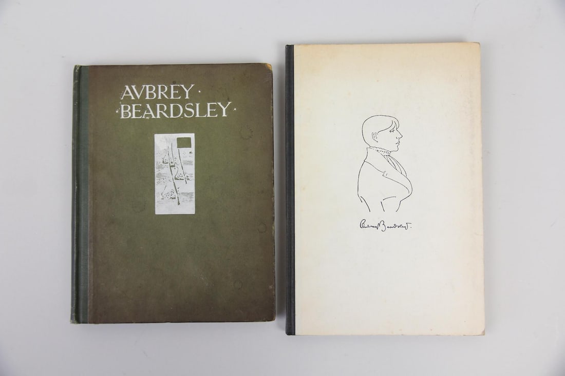 Pair of Aubrey Beardsley Books, 1905 and 1949: Pair of Aubrey Beardsley Books, 1905 and 1949. Two books about the famous Art Nouveau illustrator. One copy of 'Aubrey Beardsley' by Arthur Symon, published by J.M. Dent & Co., 1905. bound in green li