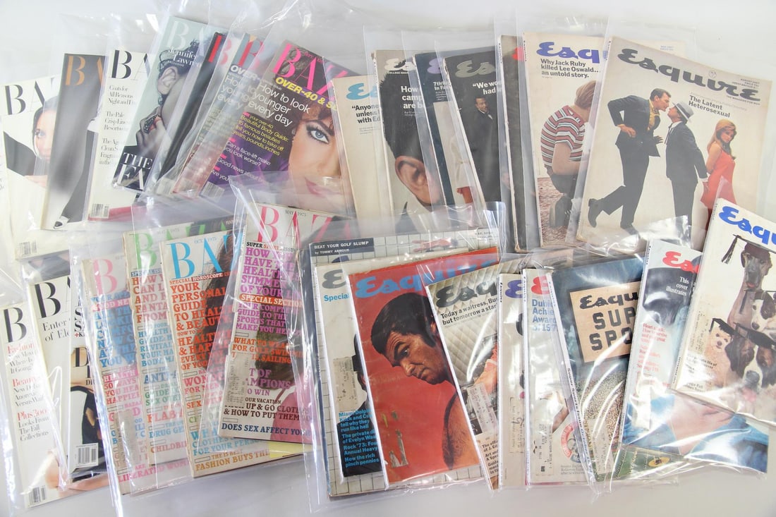 Lot of 33 Harper's Bazaar & Esquire Magazines, 1954-2013: Lot of 33 Harper's Bazaar & Esquire Magazines, 1954-2013. This lot includes 16 issues of Harper's Bazaar and 17 issues of Esquire. Harper's 1975: 5 issues, 1981: 1 issue, 1982: 1 issue, 1992: 1 issue,