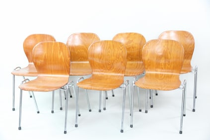 Set of 7 Stacking School Chairs, Schulmobel