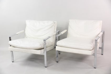 Pair of Milo Baughman for Thayer Coggin Flat Bar Lounge Chairs.