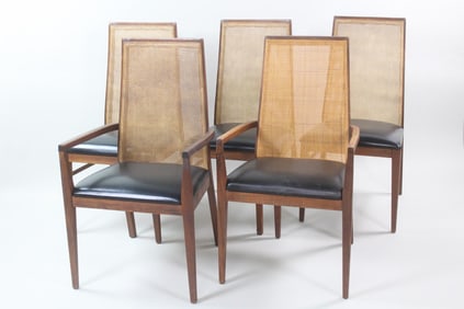Set of 5 Walnut & Caned Back Dining Chairs, Dillingham