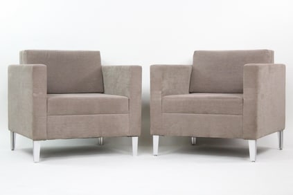 Pair of Cubist Upholstered Lounge Chairs by Gunlocke