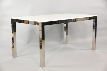 Contemporary Chrome & Milk Glass Dining Table, Minimalist