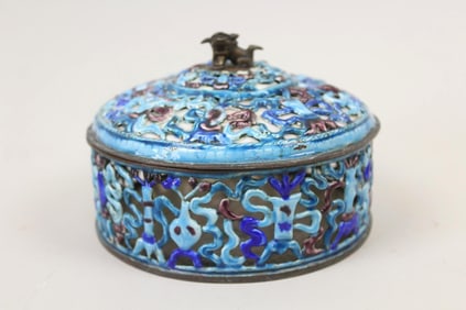 Chinese Cloisonne Enamel & Metal Box with Foo Dog
