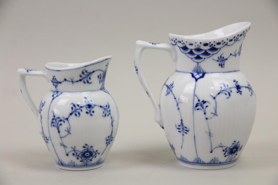Pair of Royal Copenhagen Porcelain Blue Fluted Half Lace Cream Jugs (1 of 8)