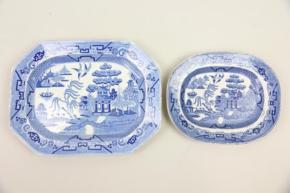 Two Blue Willow Staffordshire Transferware Platters