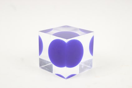 Modernist Lucite Cube Paperweight, Enzo Mari