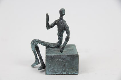 Mustafa Ali Modernist Bronze Sculpture, Figure on a Cube