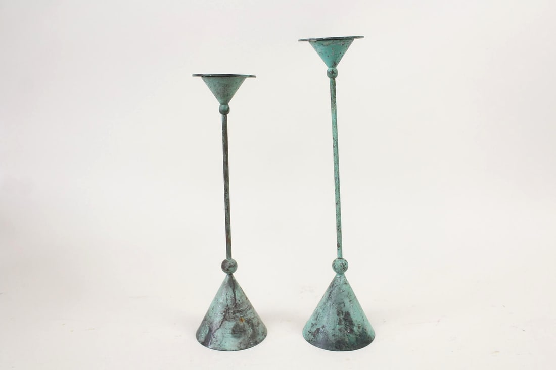 Pair of Postmodern Verdigris Metal Candle Holders (1 of 6)