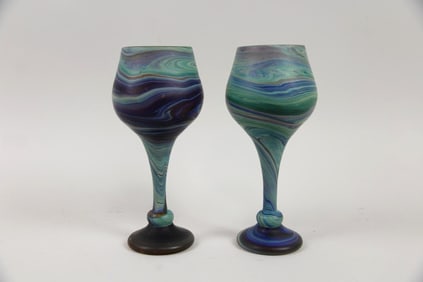Pair of Phoenician Blown Glass Goblets