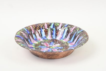 Mid-Century Modern Brutalist Enameled Copper Bowl
