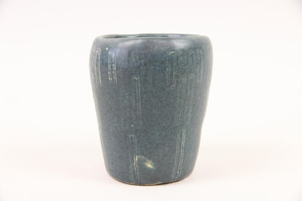 Signed Art Pottery Stoneware Vase, Matte Blue