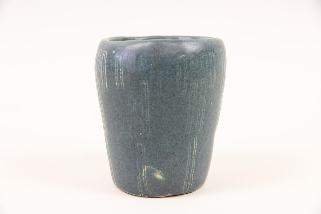 Signed Art Pottery Stoneware Vase, Matte Blue (1 of 6)