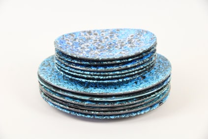 Group of 12 Fat Lava Plates, Emaux des Glaciers Style