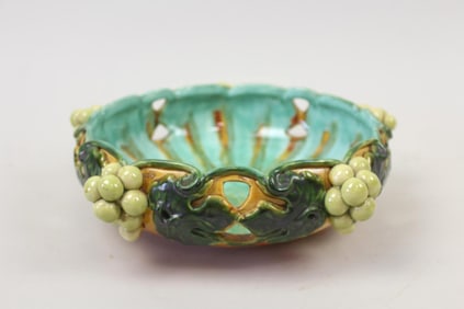 St. Peter Graz Majolica Ceramic Bowl, Centerpiece with Grape Details