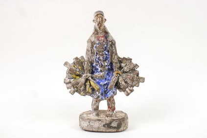 Folk Art Wooden Composite Sculpture, Man with Bottles