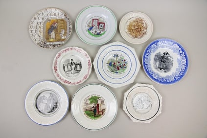 Lot of 9 Transferware Plates, Nursery Rhymes, Proverbs
