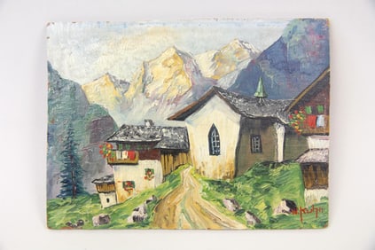 Impressionist Painting by Willi Kuhn, Bavarian Mountain Village