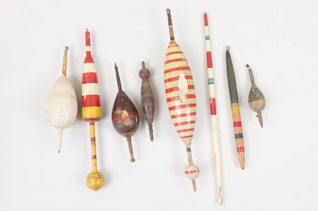 Collection of 8 Antique Painted Wood Fishing Bobbers (1 of 8)