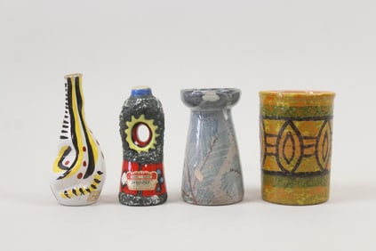 Lot of 4 Ceramic Vessels, Vases & Drioli Liquer Bottles, Bittossi Style