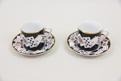 Pair of Tiffany & Co. "Playing Cards" Demitasse Cups & Saucers