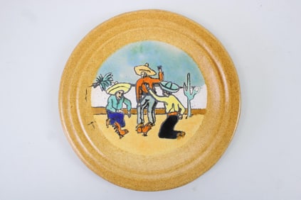 San Jose Mission Pottery Charger Plate "The Cockfight"
