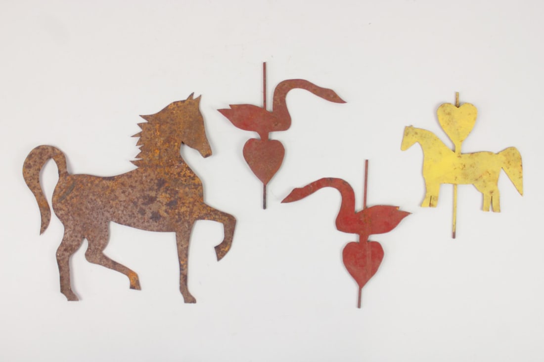 Lot of 4 Folk Art Metal Cutout Horse & Swan Figures (1 of 10)