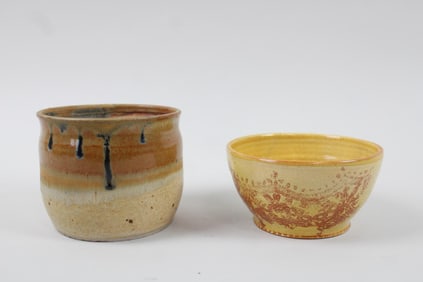 Lot of 2 Pottery Bowls, Yellow & Brown