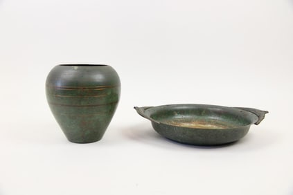 2 Pieces of Verdigris Bronze Ware by Carl Sorensen, Bowl & Vase