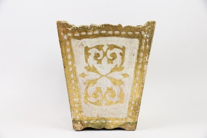 Florentine Gilt Painted Waste Basket, Hollywood Regency