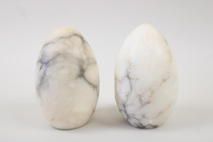 Italian Carved Stone Bookends, Egg Shaped Sculptures
