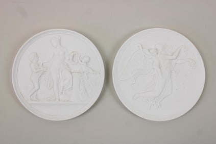 2 Royal Copenhagen Porcelain Plaques after Thorvaldsen, "Day" & "Childhood"