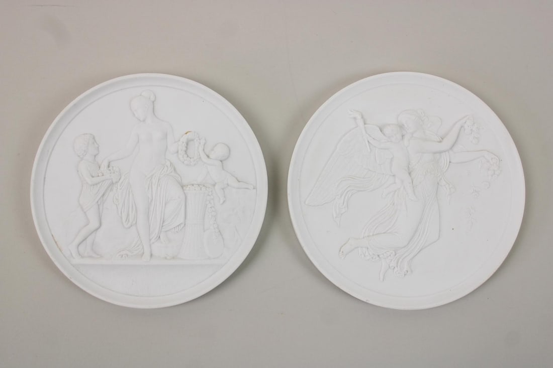 2 Royal Copenhagen Porcelain Plaques after Thorvaldsen, "Day" & "Childhood" (1 of 9)