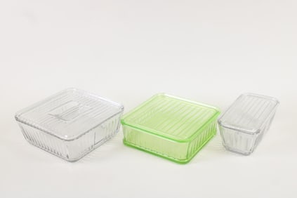 Lot of 3 Lidded Glass Refrigerator Dishes