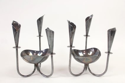 Pair of Hans Jensen Silver Plated Calla Lily Candelabras