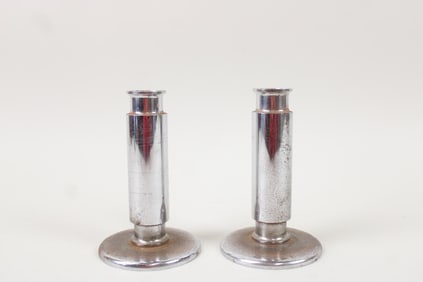 Pair of Machine Age Chrome Candle Holders