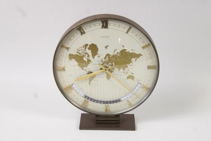 Art Deco Brass World Clock by Heinrich Moller for Kienzle