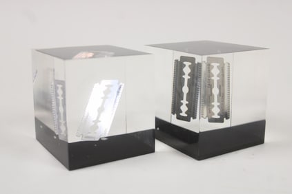 Pair of Lucite American Safety Razor Co.Paperweights