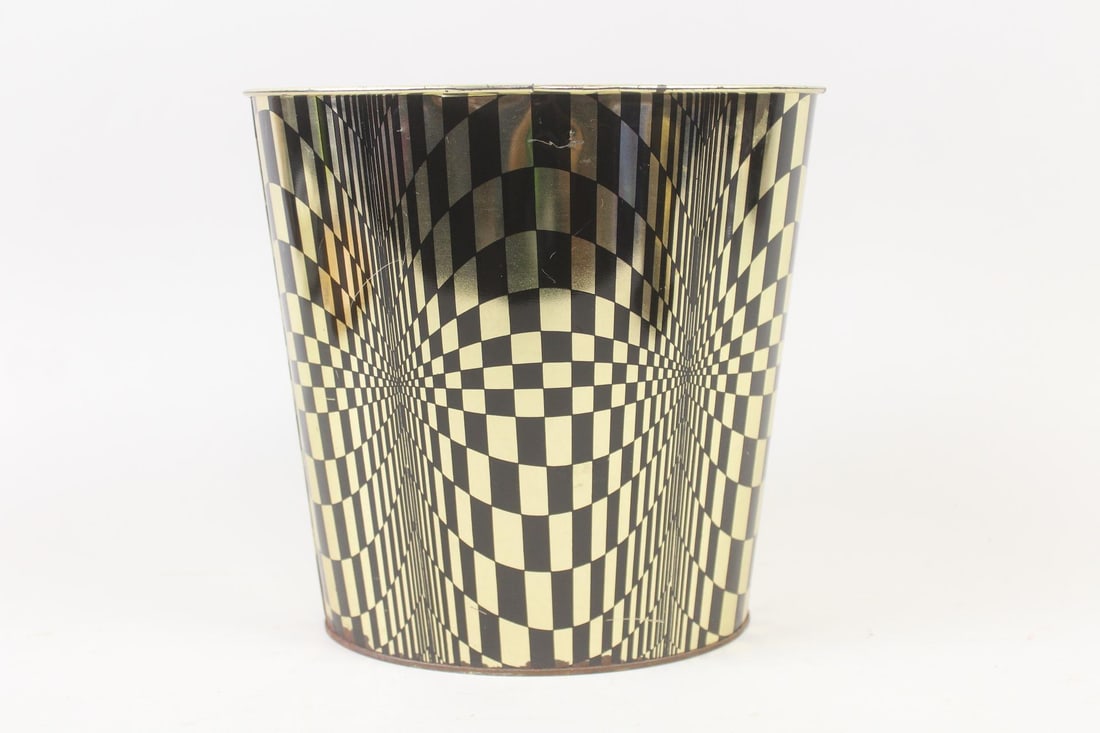 J.V. Reed Optical Illusion Metal Trash Can, Op Art (1 of 9)