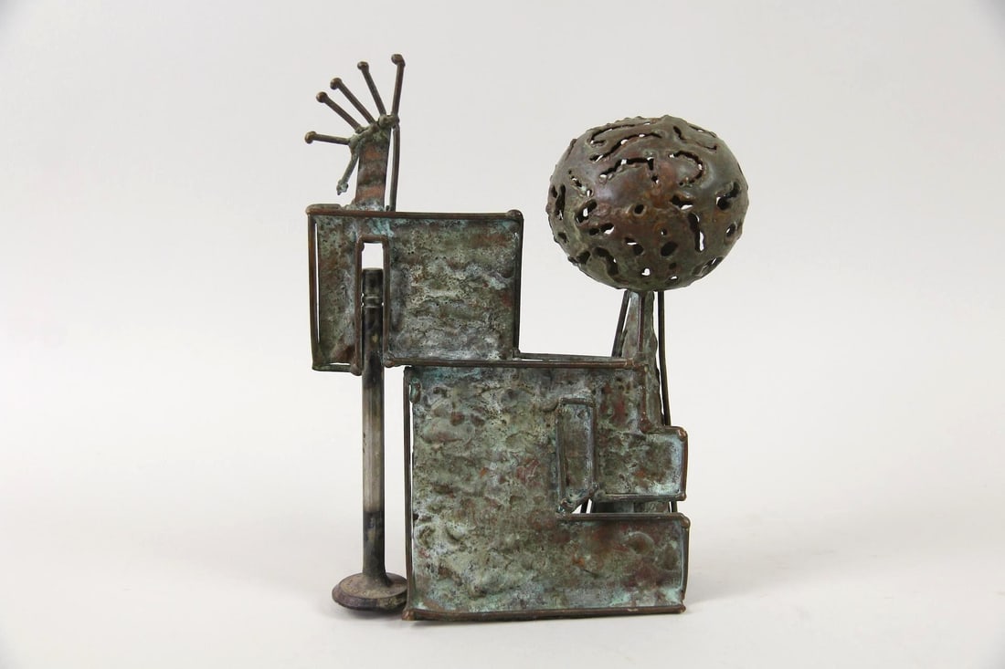 Brutalist Abstract Sculpture with Welded Metal Shapes (1 of 7)