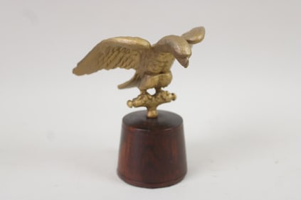 Small Gold Painted Cast Iron Eagle on Wood Base