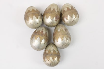 Set of 6 Steampunk Mixed Metal Decorative Eggs