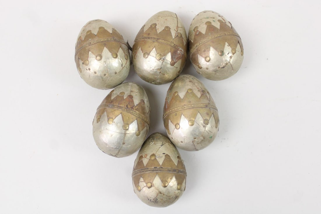 Set of 6 Steampunk Mixed Metal Decorative Eggs (1 of 8)