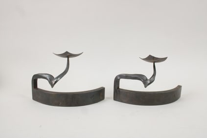 Pair of Brutalist Wrought Iron Candle Holders