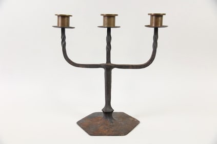 Wrought Iron & Brass 3-Arm Candelabra, Medieval