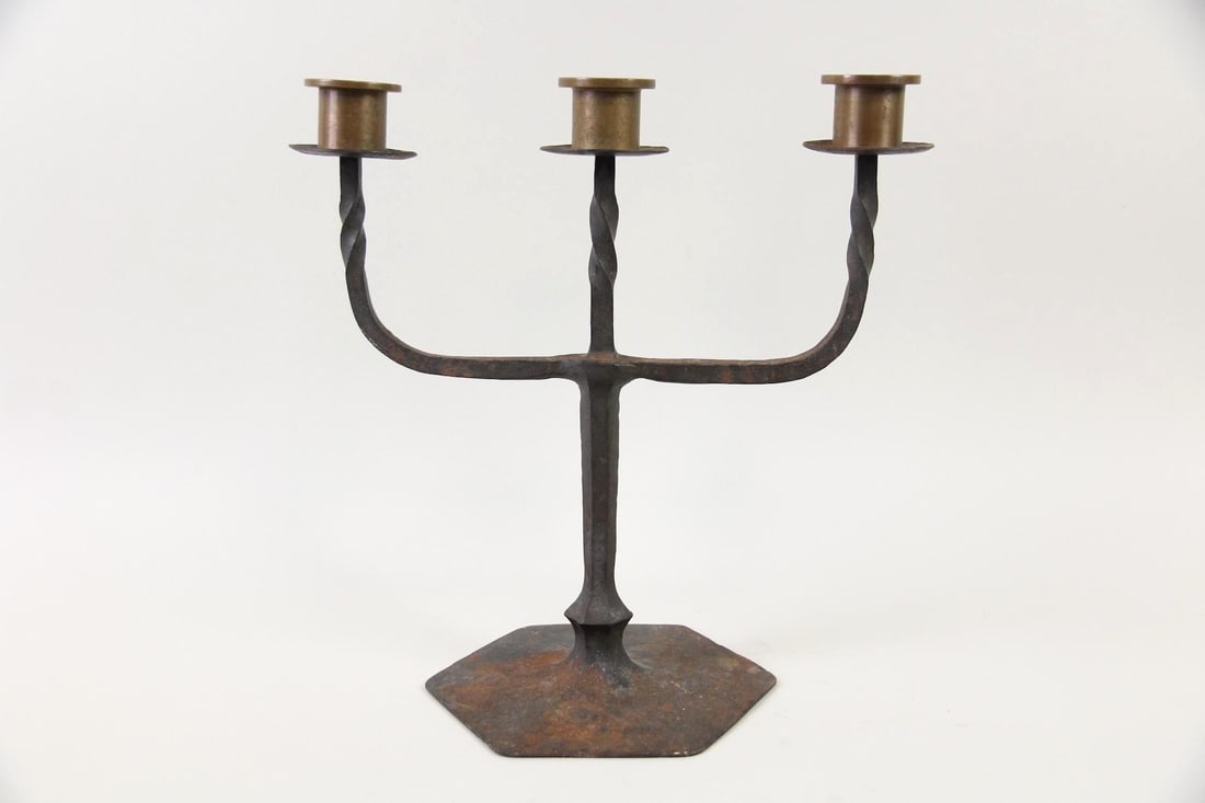 Wrought Iron & Brass 3-Arm Candelabra, Medieval (1 of 8)