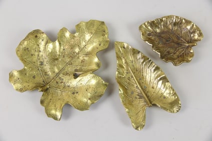 Lot of 3 Virginia Metalcrafters Brass Leaf Trinket Dishes