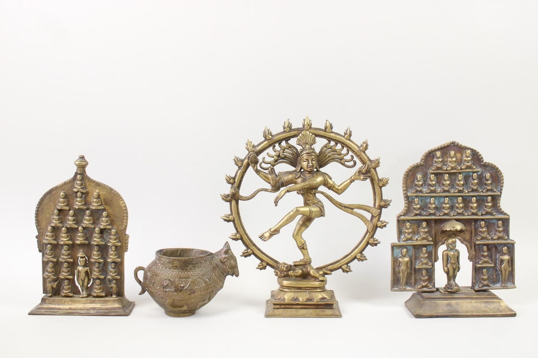 Lot of 4 Brass Items, Alterpieces, Gangajal with Cow, Nataraja Statue (1 of 15)