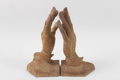 Pair of Oberammergau Carved Wood Praying Hands Bookends